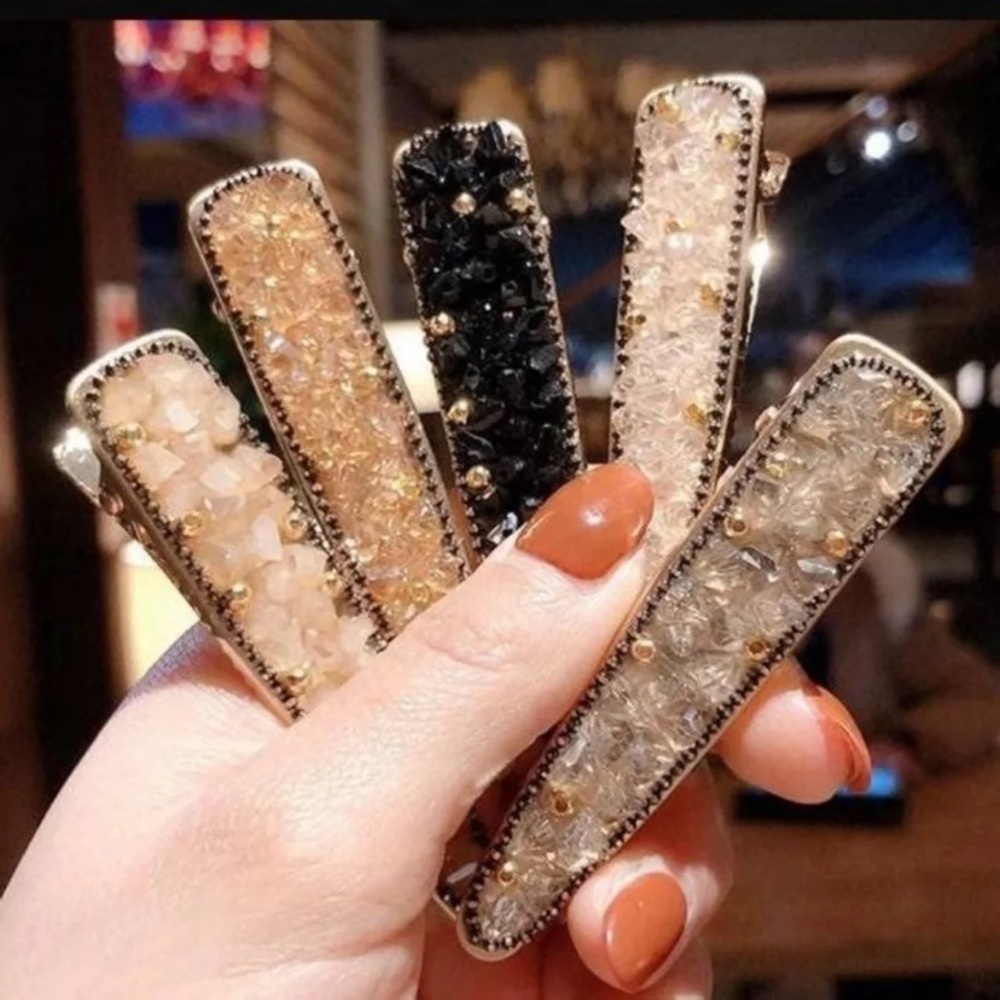 Rose Gold Sparkly Stone Beaded Alligator Hair Clip - Picture 3 of 6